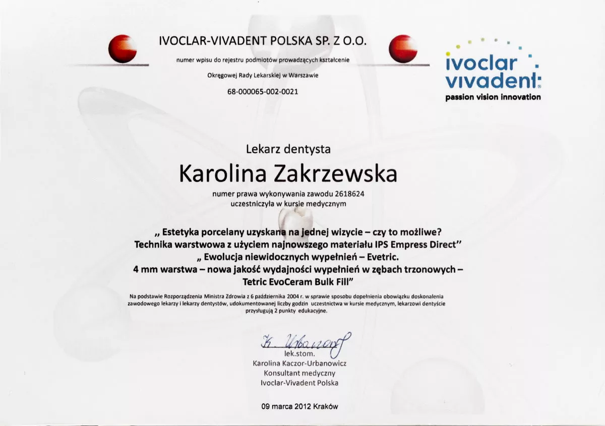 <span>Karolina Zakrzewska</span><br/>lekarz stomatolog Stomatolog Tatra-Med Zakopane