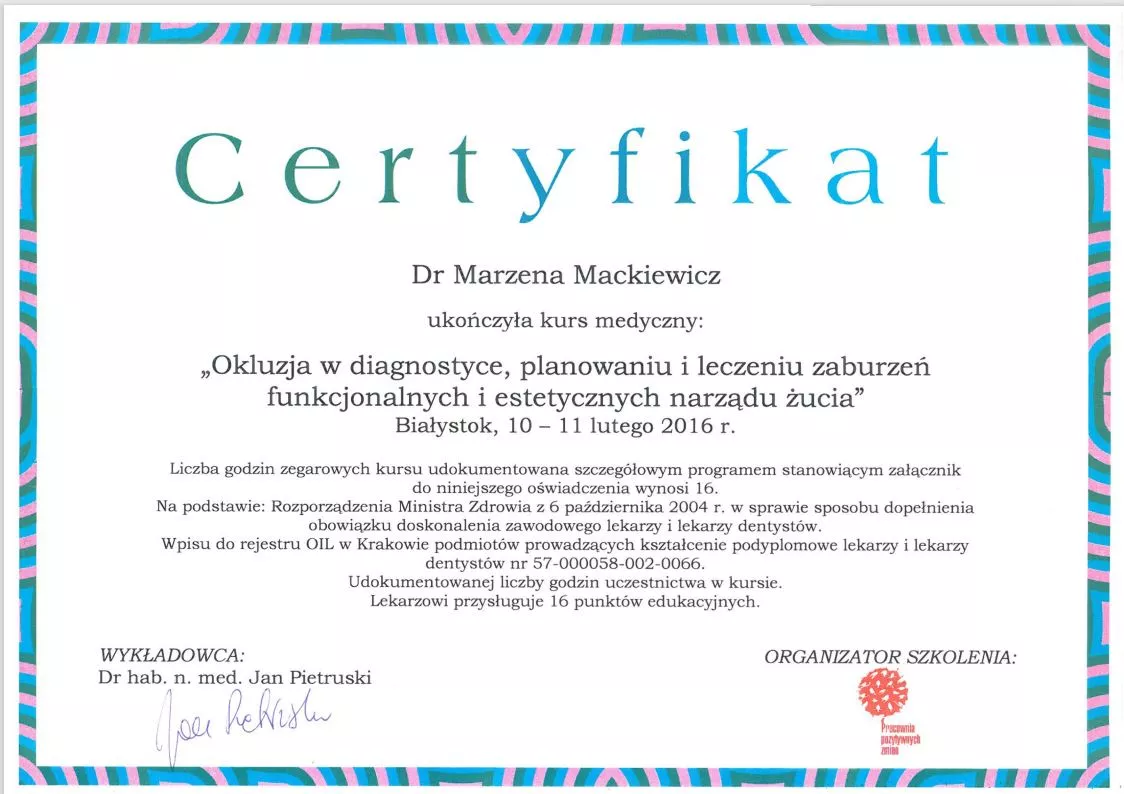 <span>Marzena Mackiewicz</span><br/>lekarz stomatolog Stomatolog Tatra-Med Zakopane